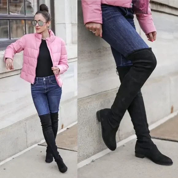 Stuart Weitzman Lowland Stretch Leather Suede Over-the-Knee Boots Black Size 7 - Picture 2 of 9